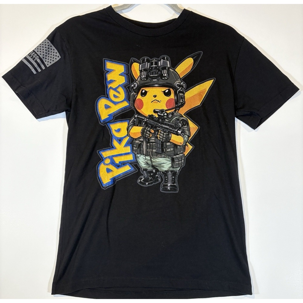 Next Level Pikachu Soldier Graphic T-Shirt Black Pokémon Military Gamer Men L
